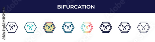 bifurcation icon in 8 styles. line, filled, glyph, thin outline, colorful, stroke and gradient styles, bifurcation vector sign. symbol, logo illustration. different style icons set.