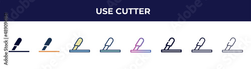 use cutter icon in 8 styles. line, filled, glyph, thin outline, colorful, stroke and gradient styles, use cutter vector sign. symbol, logo illustration. different style icons set.