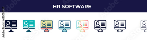 hr software icon in 8 styles. line, filled, glyph, thin outline, colorful, stroke and gradient styles, hr software vector sign. symbol, logo illustration. different style icons set.