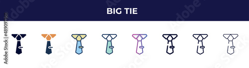 big tie icon in 8 styles. line, filled, glyph, thin outline, colorful, stroke and gradient styles, big tie vector sign. symbol, logo illustration. different style icons set.
