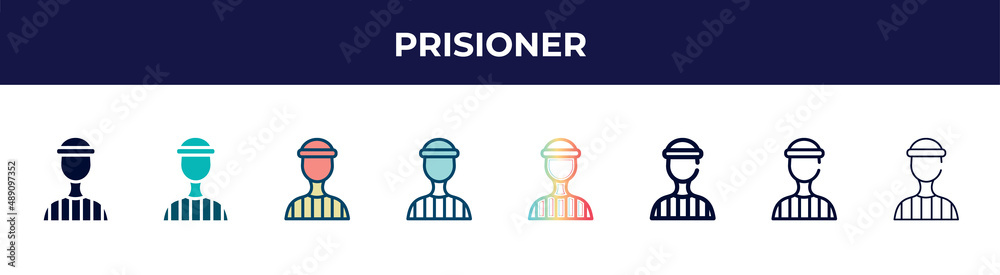 prisioner icon in 8 styles. line, filled, glyph, thin outline, colorful, stroke and gradient styles, prisioner vector sign. symbol, logo illustration. different style icons set. prisioner icon in 8 styles. line, filled, glyph, thin outline, colorful, stroke and gradient styles, prisioner vector sign. symbol, logo illustration. different style icons set.