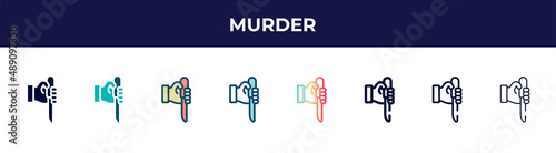 murder icon in 8 styles. line, filled, glyph, thin outline, colorful, stroke and gradient styles, murder vector sign. symbol, logo illustration. different style icons set.