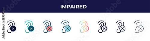 impaired icon in 8 styles. line, filled, glyph, thin outline, colorful, stroke and gradient styles, impaired vector sign. symbol, logo illustration. different style icons set.