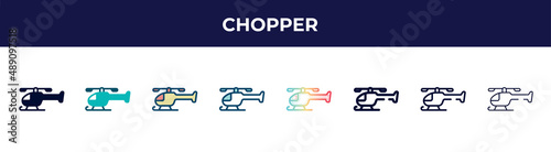 chopper icon in 8 styles. line, filled, glyph, thin outline, colorful, stroke and gradient styles, chopper vector sign. symbol, logo illustration. different style icons set.