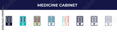 medicine cabinet icon in 8 styles. line, filled, glyph, thin outline, colorful, stroke and gradient styles, medicine cabinet vector sign. symbol, logo illustration. different style icons set.