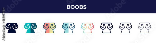 boobs icon in 8 styles. line, filled, glyph, thin outline, colorful, stroke and gradient styles, boobs vector sign. symbol, logo illustration. different style icons set.