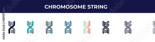 chromosome string icon in 8 styles. line, filled, glyph, thin outline, colorful, stroke and gradient styles, chromosome string vector sign. symbol, logo illustration. different style icons set.