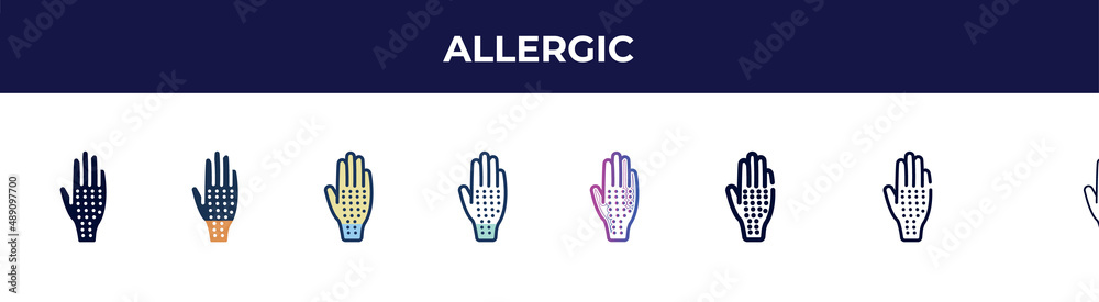 Fototapeta premium allergic icon in 8 styles. line, filled, glyph, thin outline, colorful, stroke and gradient styles, allergic vector sign. symbol, logo illustration. different style icons set.