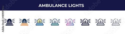 ambulance lights icon in 8 styles. line, filled, glyph, thin outline, colorful, stroke and gradient styles, ambulance lights vector sign. symbol, logo illustration. different style icons set.