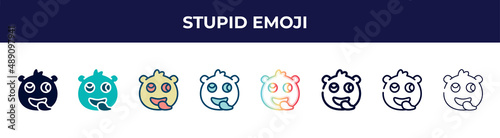 stupid emoji icon in 8 styles. line, filled, glyph, thin outline, colorful, stroke and gradient styles, stupid emoji vector sign. symbol, logo illustration. different style icons set.