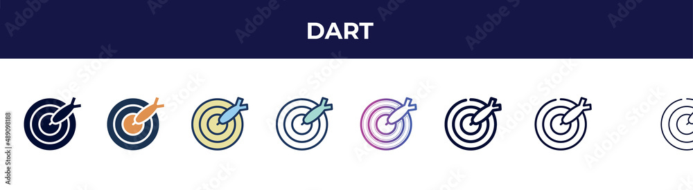 dart icon in 8 styles. line, filled, glyph, thin outline, colorful, stroke and gradient styles, dart vector sign. symbol, logo illustration. different style icons set. dart icon in 8 styles. line, filled, glyph, thin outline, colorful, stroke and gradient styles, dart vector sign. symbol, logo illustration. different style icons set.