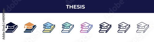 thesis icon in 8 styles. line, filled, glyph, thin outline, colorful, stroke and gradient styles, thesis vector sign. symbol, logo illustration. different style icons set. photo