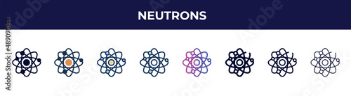 neutrons icon in 8 styles. line, filled, glyph, thin outline, colorful, stroke and gradient styles, neutrons vector sign. symbol, logo illustration. different style icons set.