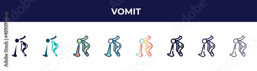 vomit icon in 8 styles. line, filled, glyph, thin outline, colorful, stroke and gradient styles, vomit vector sign. symbol, logo illustration. different style icons set.