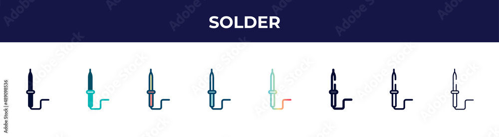 solder icon in 8 styles. line, filled, glyph, thin outline, colorful, stroke and gradient styles, solder vector sign. symbol, logo illustration. different style icons set. solder icon in 8 styles. line, filled, glyph, thin outline, colorful, stroke and gradient styles, solder vector sign. symbol, logo illustration. different style icons set.