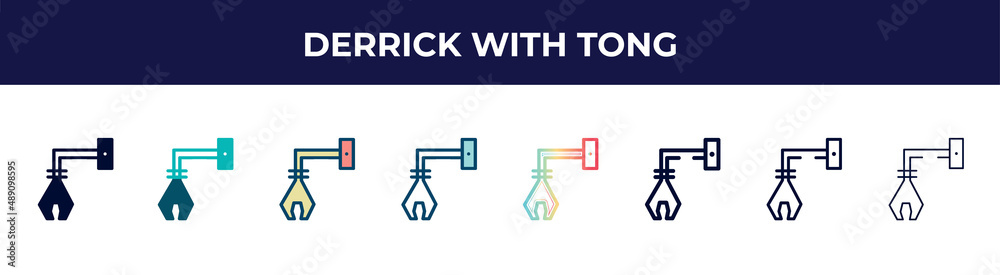 derrick with tong icon in 8 styles. line, filled, glyph, thin outline, colorful, stroke and gradient styles, derrick with tong vector sign. symbol, logo illustration. different style icons set. derrick with tong icon in 8 styles. line, filled, glyph, thin outline, colorful, stroke and gradient styles, derrick with tong vector sign. symbol, logo illustration. different style icons set.