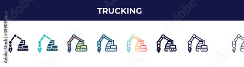 trucking icon in 8 styles. line, filled, glyph, thin outline, colorful, stroke and gradient styles, trucking vector sign. symbol, logo illustration. different style icons set.