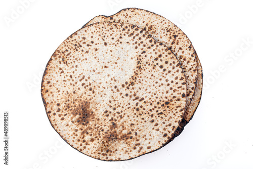 Matzah Shmurah. Jewish traditional Passover bread. Pesach celebration symbol. Closeup
