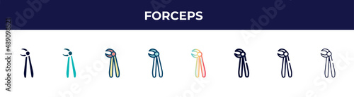 forceps icon in 8 styles. line, filled, glyph, thin outline, colorful, stroke and gradient styles, forceps vector sign. symbol, logo illustration. different style icons set.