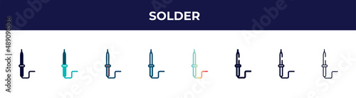 solder icon in 8 styles. line, filled, glyph, thin outline, colorful, stroke and gradient styles, solder vector sign. symbol, logo illustration. different style icons set.