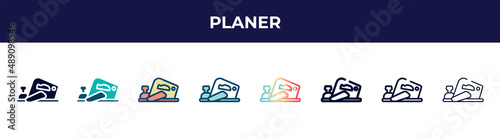 planer icon in 8 styles. line, filled, glyph, thin outline, colorful, stroke and gradient styles, planer vector sign. symbol, logo illustration. different style icons set.