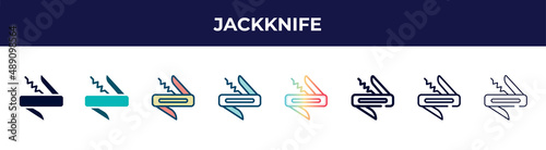 jackknife icon in 8 styles. line, filled, glyph, thin outline, colorful, stroke and gradient styles, jackknife vector sign. symbol, logo illustration. different style icons set.