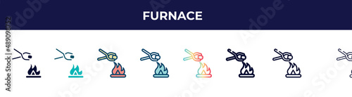 furnace icon in 8 styles. line, filled, glyph, thin outline, colorful, stroke and gradient styles, furnace vector sign. symbol, logo illustration. different style icons set.