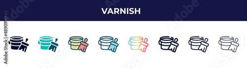 varnish icon in 8 styles. line, filled, glyph, thin outline, colorful, stroke and gradient styles, varnish vector sign. symbol, logo illustration. different style icons set.