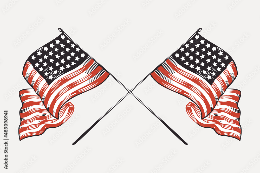 Vector Clipart With Crossed American Flags Illustration Of Us History