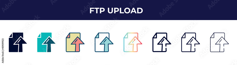 ftp upload icon in 8 styles. line, filled, glyph, thin outline, colorful, stroke and gradient styles, ftp upload vector sign. symbol, logo illustration. different style icons set. ftp upload icon in 8 styles. line, filled, glyph, thin outline, colorful, stroke and gradient styles, ftp upload vector sign. symbol, logo illustration. different style icons set.
