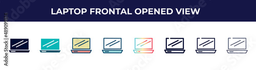 laptop frontal opened view icon in 8 styles. line, filled, glyph, thin outline, colorful, stroke and gradient styles, laptop frontal opened view vector sign. symbol, logo illustration. different
