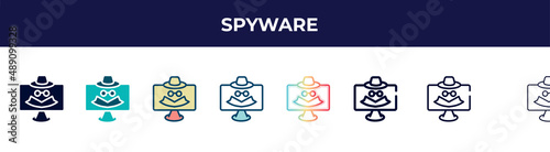spyware icon in 8 styles. line, filled, glyph, thin outline, colorful, stroke and gradient styles, spyware vector sign. symbol, logo illustration. different style icons set.