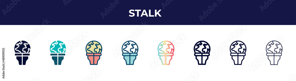 stalk icon in 8 styles. line, filled, glyph, thin outline, colorful, stroke and gradient styles, stalk vector sign. symbol, logo illustration. different style icons set. stalk icon in 8 styles. line, filled, glyph, thin outline, colorful, stroke and gradient styles, stalk vector sign. symbol, logo illustration. different style icons set.
