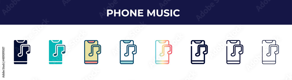 phone music icon in 8 styles. line, filled, glyph, thin outline, colorful, stroke and gradient styles, phone music vector sign. symbol, logo illustration. different style icons set. phone music icon in 8 styles. line, filled, glyph, thin outline, colorful, stroke and gradient styles, phone music vector sign. symbol, logo illustration. different style icons set.