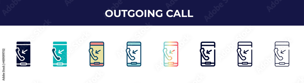 outgoing call icon in 8 styles. line, filled, glyph, thin outline, colorful, stroke and gradient styles, outgoing call vector sign. symbol, logo illustration. different style icons set. outgoing call icon in 8 styles. line, filled, glyph, thin outline, colorful, stroke and gradient styles, outgoing call vector sign. symbol, logo illustration. different style icons set.
