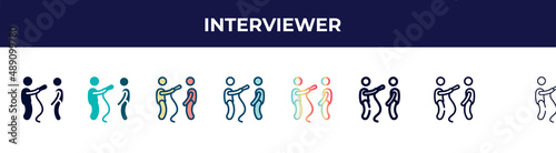 interviewer icon in 8 styles. line, filled, glyph, thin outline, colorful, stroke and gradient styles, interviewer vector sign. symbol, logo illustration. different style icons set.