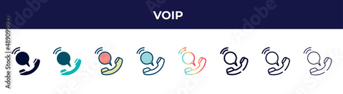 voip icon in 8 styles. line, filled, glyph, thin outline, colorful, stroke and gradient styles, voip vector sign. symbol, logo illustration. different style icons set.