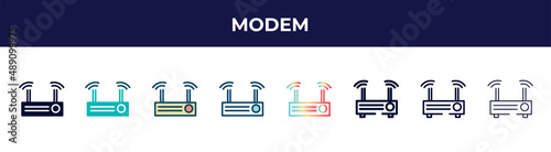 modem icon in 8 styles. line, filled, glyph, thin outline, colorful, stroke and gradient styles, modem vector sign. symbol, logo illustration. different style icons set.