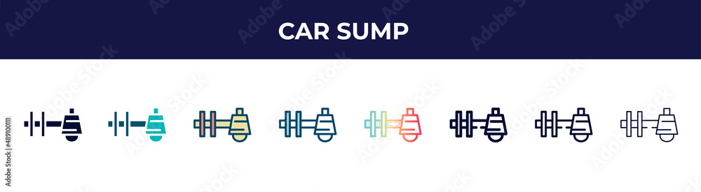 car sump icon in 8 styles. line, filled, glyph, thin outline, colorful, stroke and gradient styles, car sump vector sign. symbol, logo illustration. different style icons set. car sump icon in 8 styles. line, filled, glyph, thin outline, colorful, stroke and gradient styles, car sump vector sign. symbol, logo illustration. different style icons set.