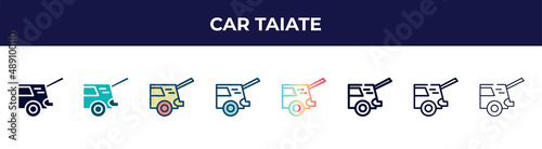 car taiate icon in 8 styles. line, filled, glyph, thin outline, colorful, stroke and gradient styles, car taiate vector sign. symbol, logo illustration. different style icons set.