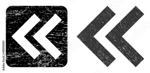 Vector shift left carved pictogram. Grunge shift left seal stamp, done from icon and rounded square. Rounded square stamp seal include shift left carving inside. Vector shift left grunge images.