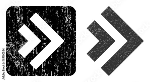Vector shift right stencil icon. Grunge shift right stamp, done from icon and rounded square. Rounded square stamp have shift right hole inside. Vector shift right grunge images.