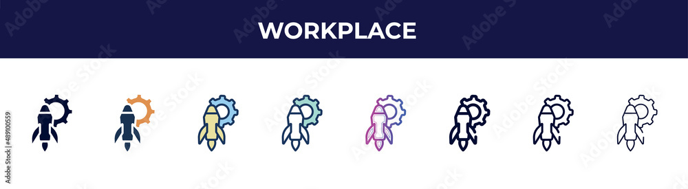 workplace icon in 8 styles. line, filled, glyph, thin outline, colorful, stroke and gradient styles, workplace vector sign. symbol, logo illustration. different style icons set. workplace icon in 8 styles. line, filled, glyph, thin outline, colorful, stroke and gradient styles, workplace vector sign. symbol, logo illustration. different style icons set.