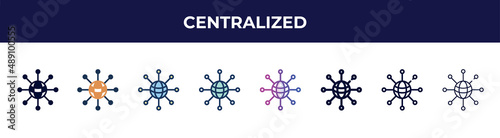 centralized icon in 8 styles. line, filled, glyph, thin outline, colorful, stroke and gradient styles, centralized vector sign. symbol, logo illustration. different style icons set.