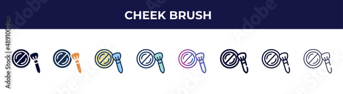 cheek brush icon in 8 styles. line, filled, glyph, thin outline, colorful, stroke and gradient styles, cheek brush vector sign. symbol, logo illustration. different style icons set.