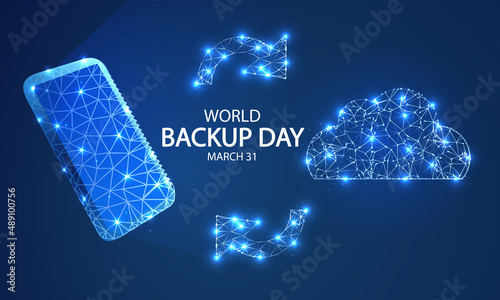 Backup day world cloud technology smartphone, vector art illustration.