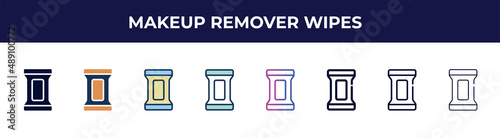makeup remover wipes icon in 8 styles. line, filled, glyph, thin outline, colorful, stroke and gradient styles, makeup remover wipes vector sign. symbol, logo illustration. different style icons