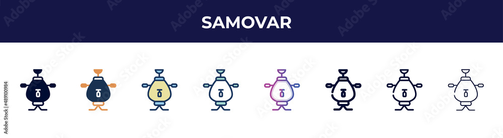samovar icon in 8 styles. line, filled, glyph, thin outline, colorful, stroke and gradient styles, samovar vector sign. symbol, logo illustration. different style icons set. samovar icon in 8 styles. line, filled, glyph, thin outline, colorful, stroke and gradient styles, samovar vector sign. symbol, logo illustration. different style icons set.
