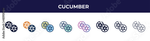 cucumber icon in 8 styles. line, filled, glyph, thin outline, colorful, stroke and gradient styles, cucumber vector sign. symbol, logo illustration. different style icons set.