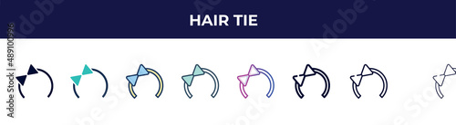 hair tie icon in 8 styles. line, filled, glyph, thin outline, colorful, stroke and gradient styles, hair tie vector sign. symbol, logo illustration. different style icons set.